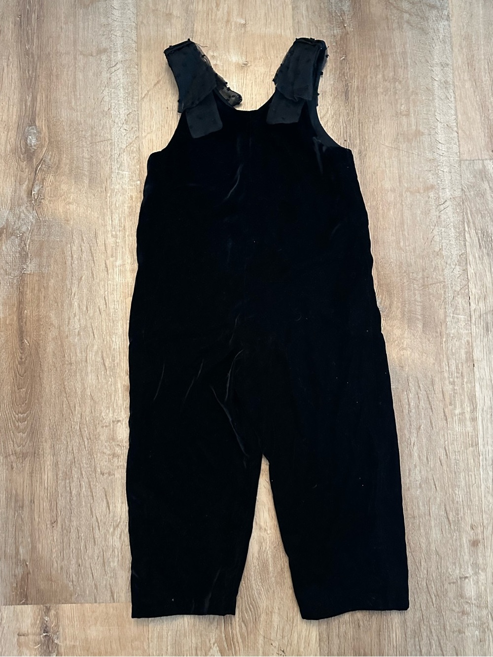 Zara Kids Holiday Black Velvet Jumpsuit with Bow Straps